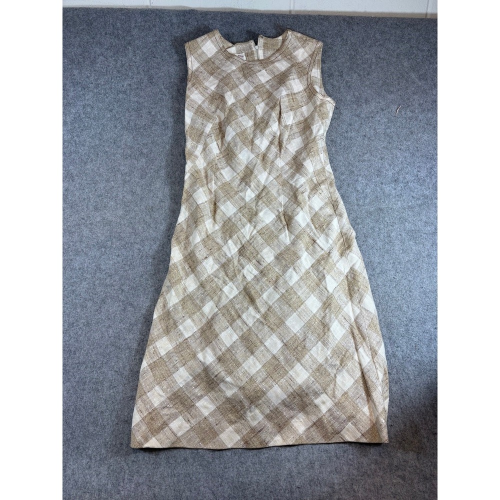 Vintage 60s Peck & Peck 5th Ave Shift Dress Womens Brown Plaid Woven Boho Small